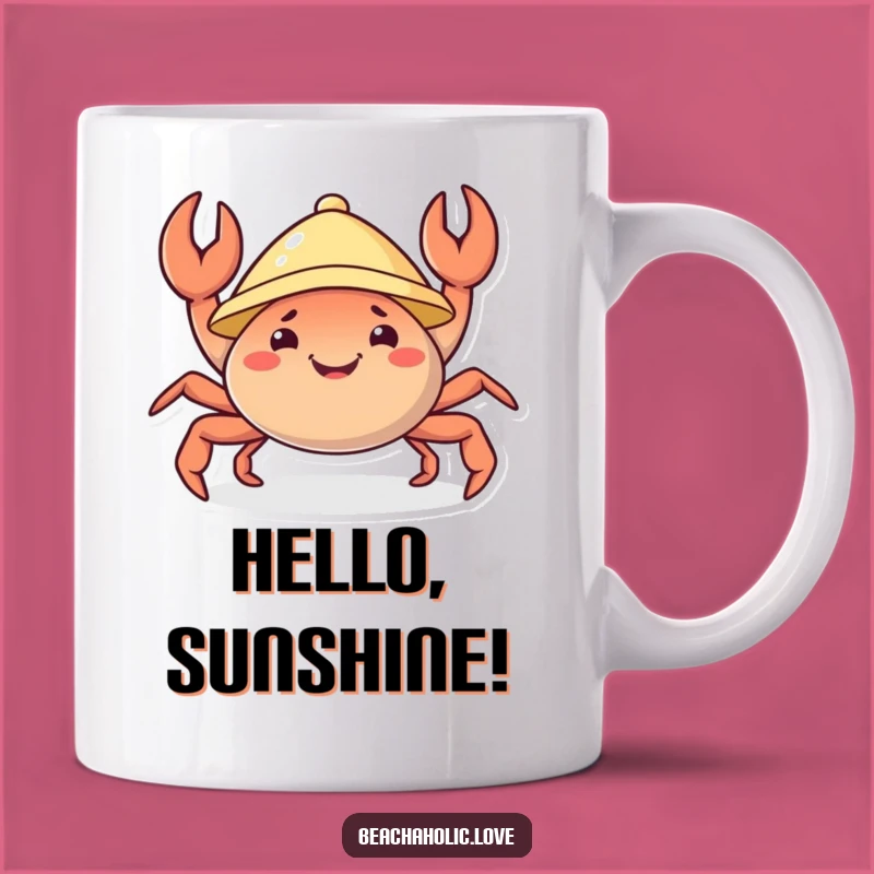 Funny Crab Mug: Cheerful Crab in Sunhat, Joyful Claws, Perfect Funny Gift for Beach Lovers