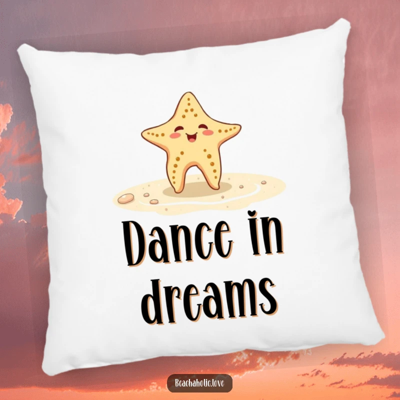 Funny starfish pillow: a playful starfish dances on wet sand, adding cheerful comfort and humor, a great funny gift.