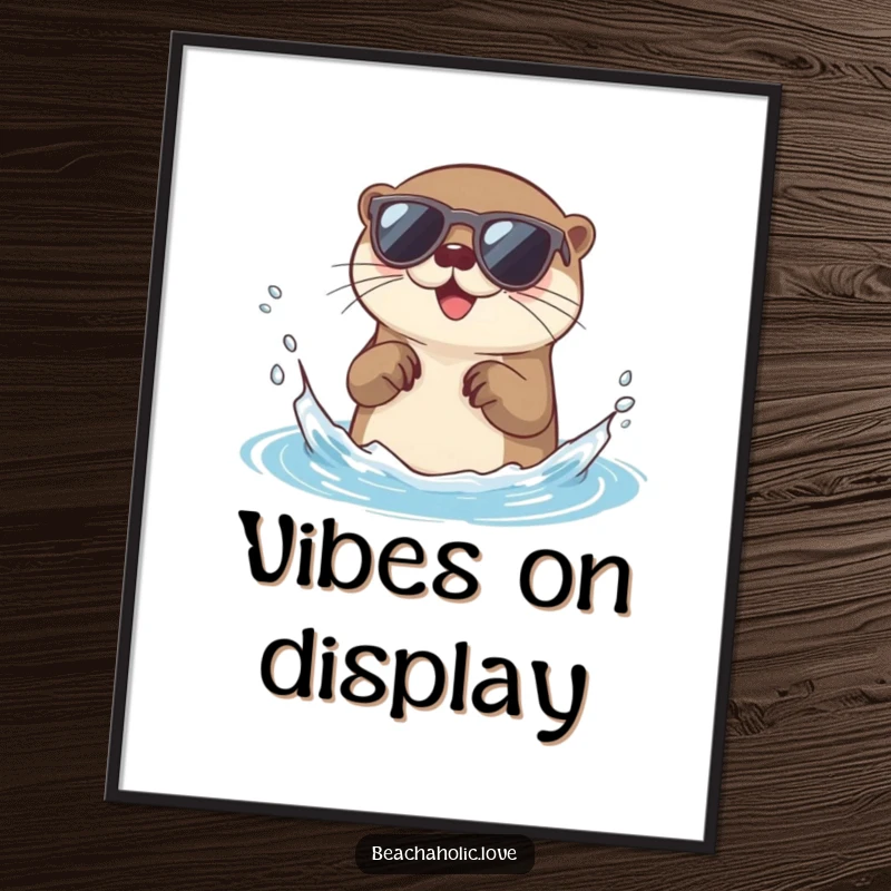 Funny otter digital art print: a happy otter in sunglasses playfully splashes water, vibrant and humorous wall decor, instant funny gift.