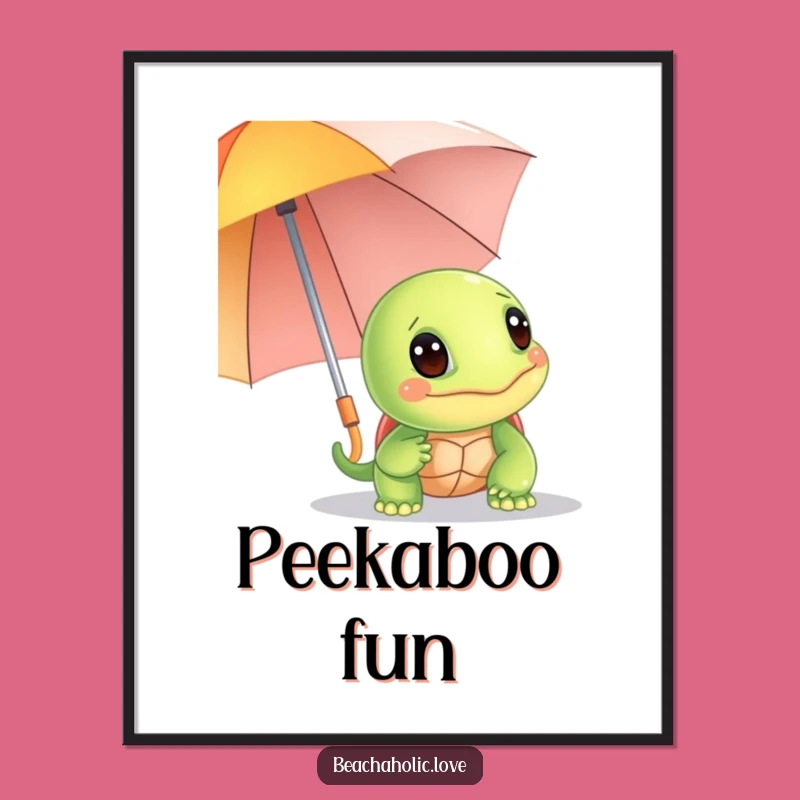 Funny Turtle Digital Print: Turtle with Umbrella, Beach Art, Instant Funny Gift Download