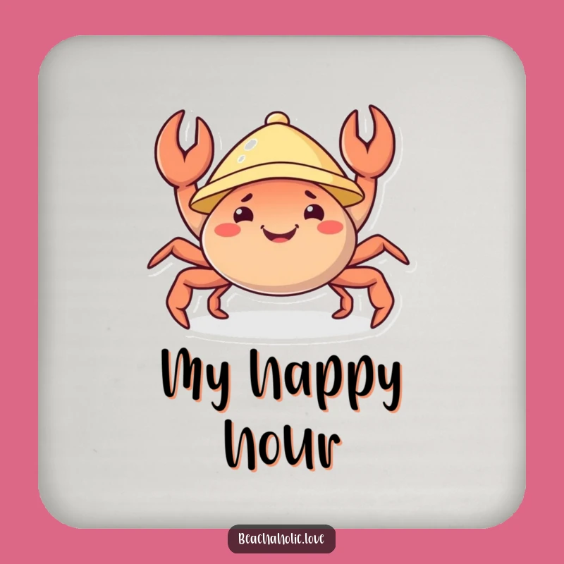 Funny Crab Coaster: Crab with Sunhat, Protects Surface, Funny Gift Set