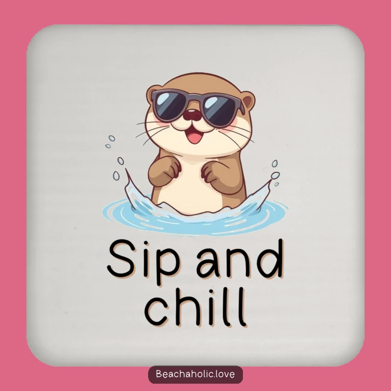 Funny Otter Coaster: Cute Otter with Sunglasses Protects Surfaces, Funny Gift Set