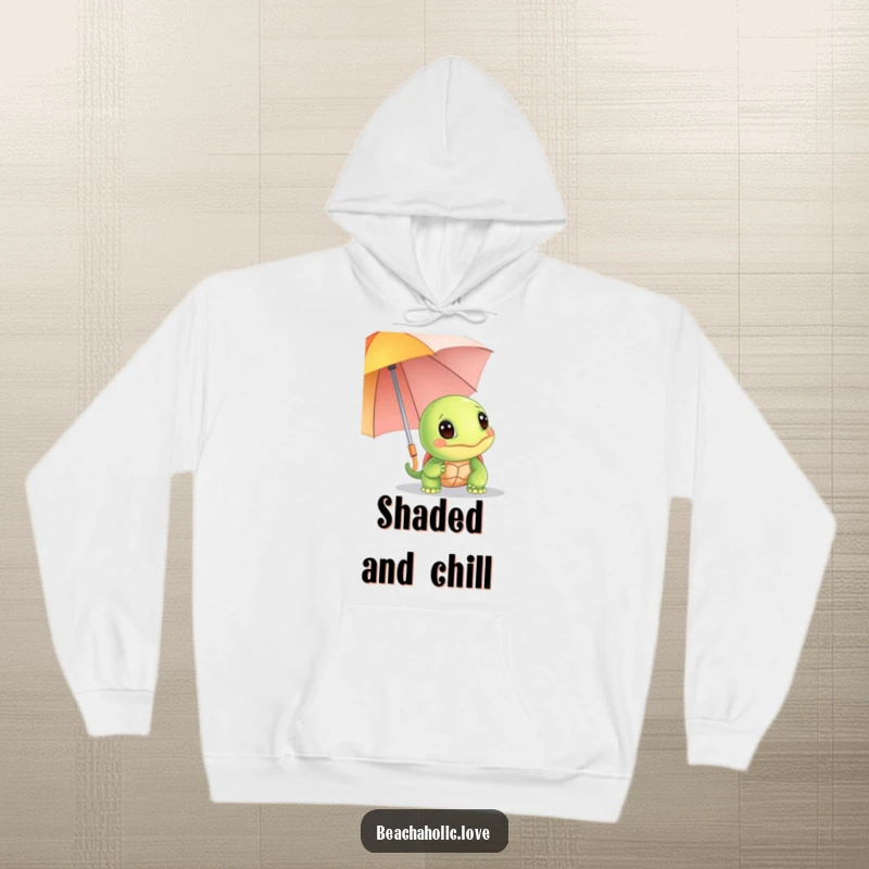 Funny turtle hoodie: a giggling turtle hides behind a bright umbrella, cozy and fun, a great funny gift.