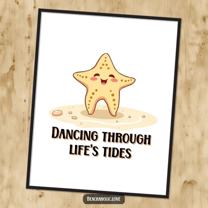 Funny Free Printable Wall Art: a playful starfish doing an energetic little dance on wet sand, radiating fun.