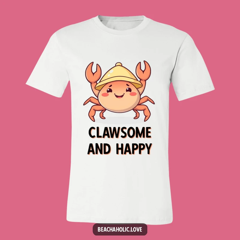 Funny Crab T-Shirt: Cheerful Crab with Sunhat, Joyful Wiggle Design, Ideal Funny Gift